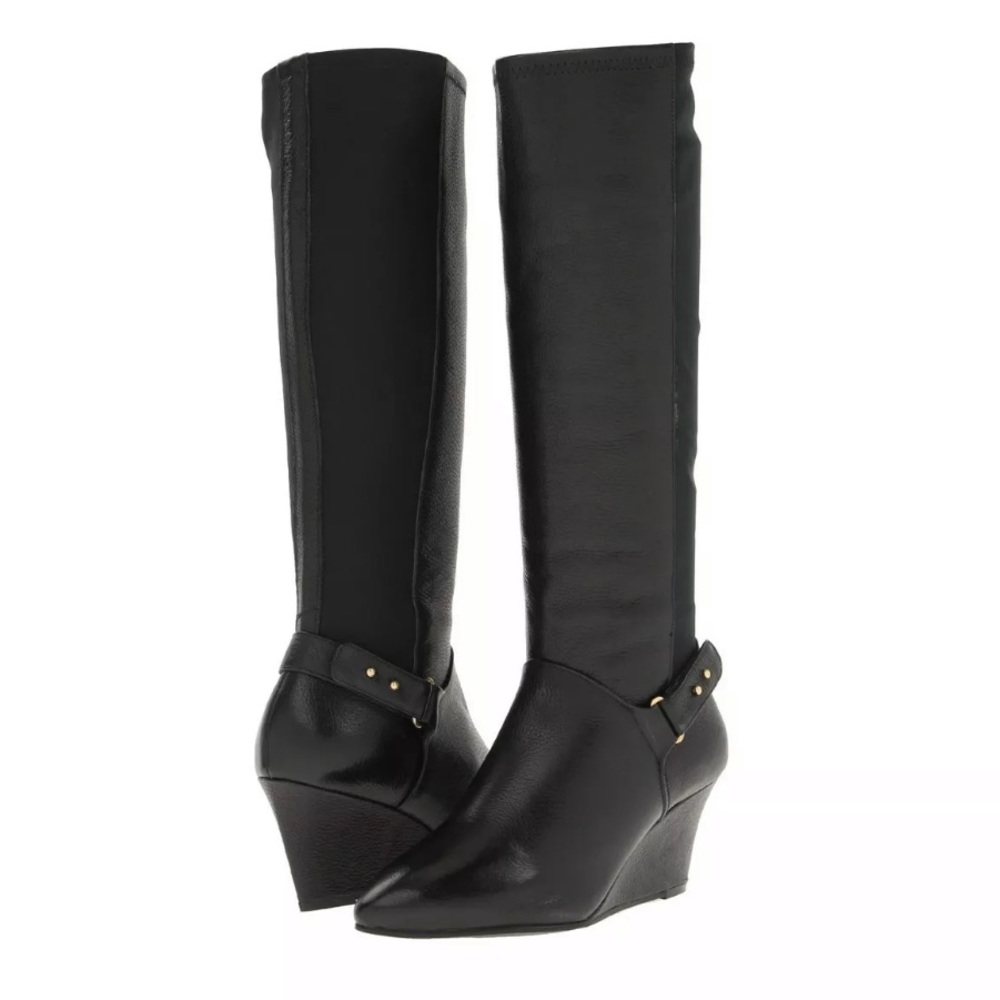 Steve Madden Jaden Black Leather Wedge Boots